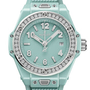 Unworn Big Bang One Click Mint Green Ceramic Diamonds 33, 485.GS.5271.RX.1204, with box