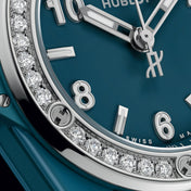 Unworn Big Bang One Click Petrol Blue Ceramic Diamonds 33, 485.ES.5171.RX.1204, with box