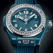 Unworn Big Bang One Click Petrol Blue Ceramic Diamonds 33, 485.ES.5171.RX.1204, with box