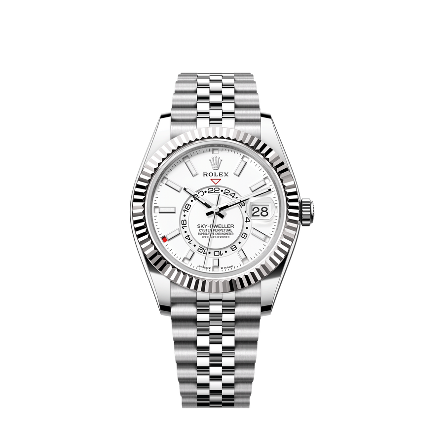 Sky-Dweller, 42mm, Oystersteel and 18k White Gold, White, Jubilee, Ref# 336934-0004