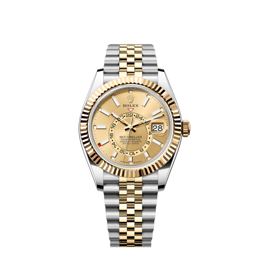 Sky-Dweller, 42mm, Oystersteel and 18k Yellow Gold, Champagne, Jubilee,Ref# 336933-0002