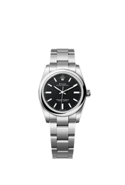 Unworn 2025, Oyster Perpetual, Oystersteel, 34mm, Black dial, Domed Oyster, Ref# 124200-0010, with box