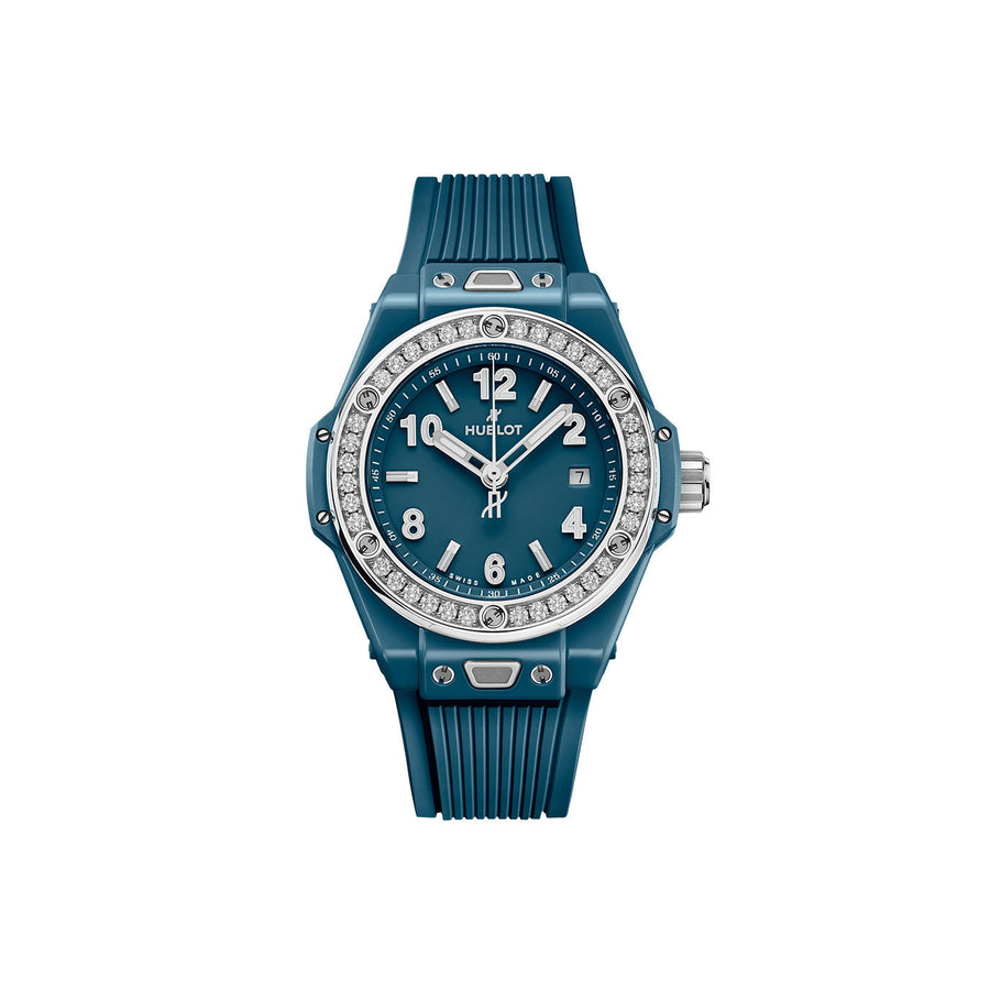 Unworn Big Bang One Click Petrol Blue Ceramic Diamonds 33, 485.ES.5171.RX.1204, with box
