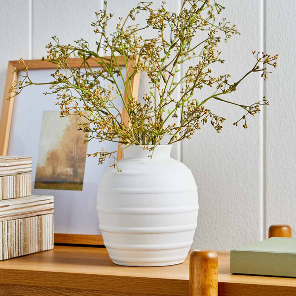 Better Homes & Gardens White Ribbed Ceramic Vase, 8 in