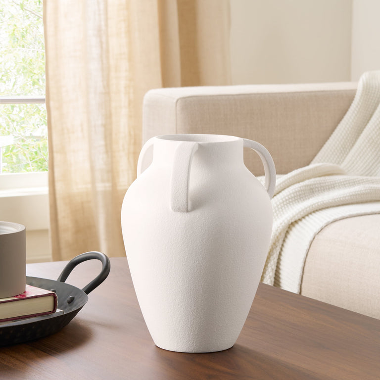 Better Homes & Gardens White Handled Ceramic Vase, 9.8 in