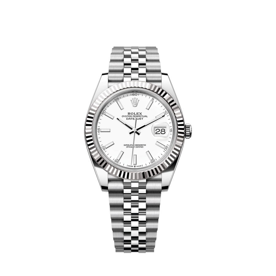 Datejust 41 Oystersteel and 18K White Gold 41 mm White Dial, Ref# 126334-0010