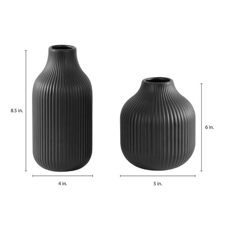 Better Homes & Gardens Black Ribbed Ceramic Vases, Set of 2