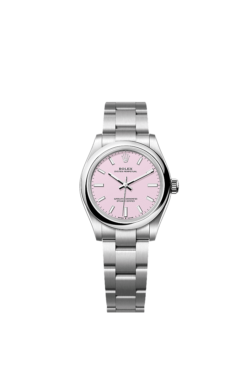 Unworn 2025, Oyster Perpetual, Oystersteel, 31mm, Candy pink dial, Domed Oyster, Ref# 277200-0009, with box